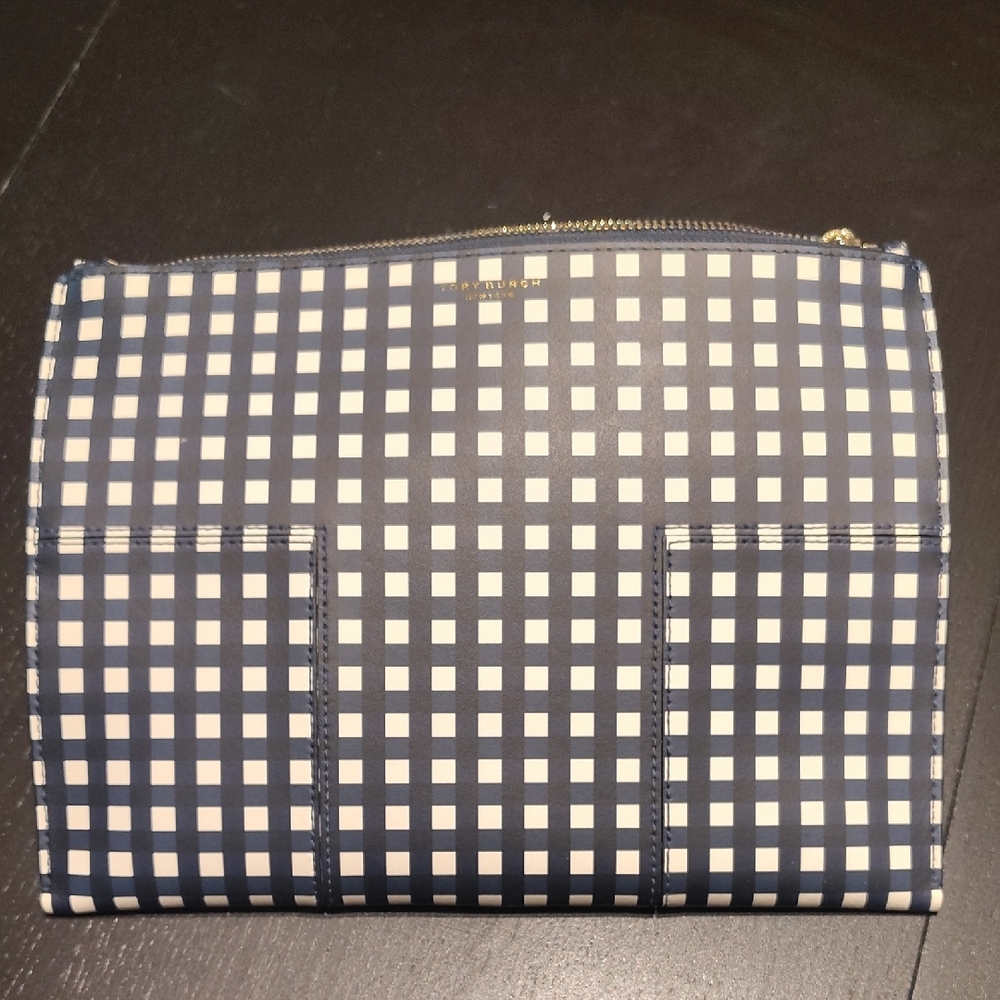Tory Burch Blue and White Checkered Clutch